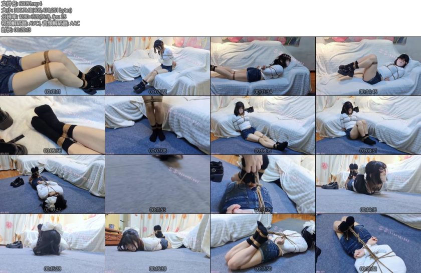 [司念念] 念念挣扎纯享牛仔短裤短裤黑袜子胶带封嘴驷马捆绑摄影师又趁机挠痒-丝依依