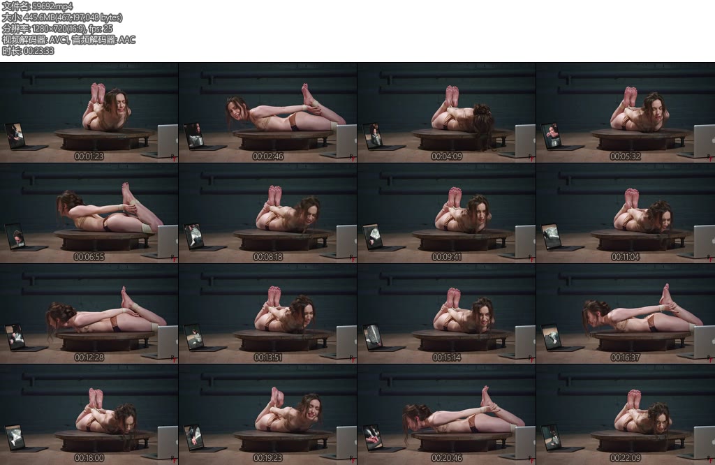 [欧美绳艺] Home Girl Scared and Hogtied in Lingerie on the Turntable with Very Oily Soles-丝依依