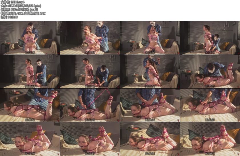 [欧美绳艺] Arina – Sunrise Bondage Tight Pink Rope Hogtie and Ring Gag for a Dream Cutie in Lingerie-丝依依