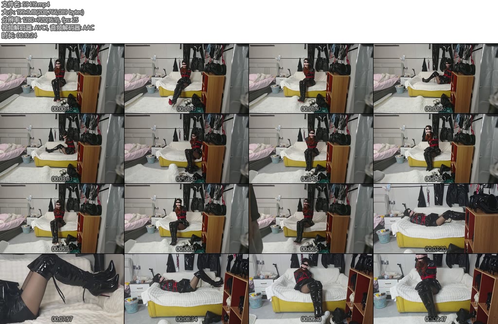 [胶胶女] 胶女原创黑色漆皮过膝长靴12厘米红底魅魔黑丝皮裤捆绑挣扎蒙眼嘴里塞丝袜丝袜勒嘴-丝依依