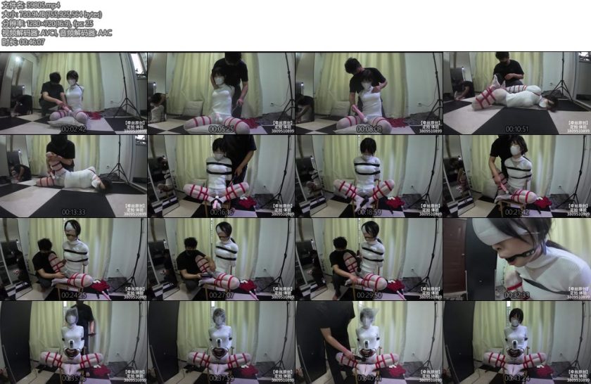 [亚洲绳艺] 牵丝白丝亮丝性感挂脖套装男娘提子M腿直臂超绝紧缚-丝依依