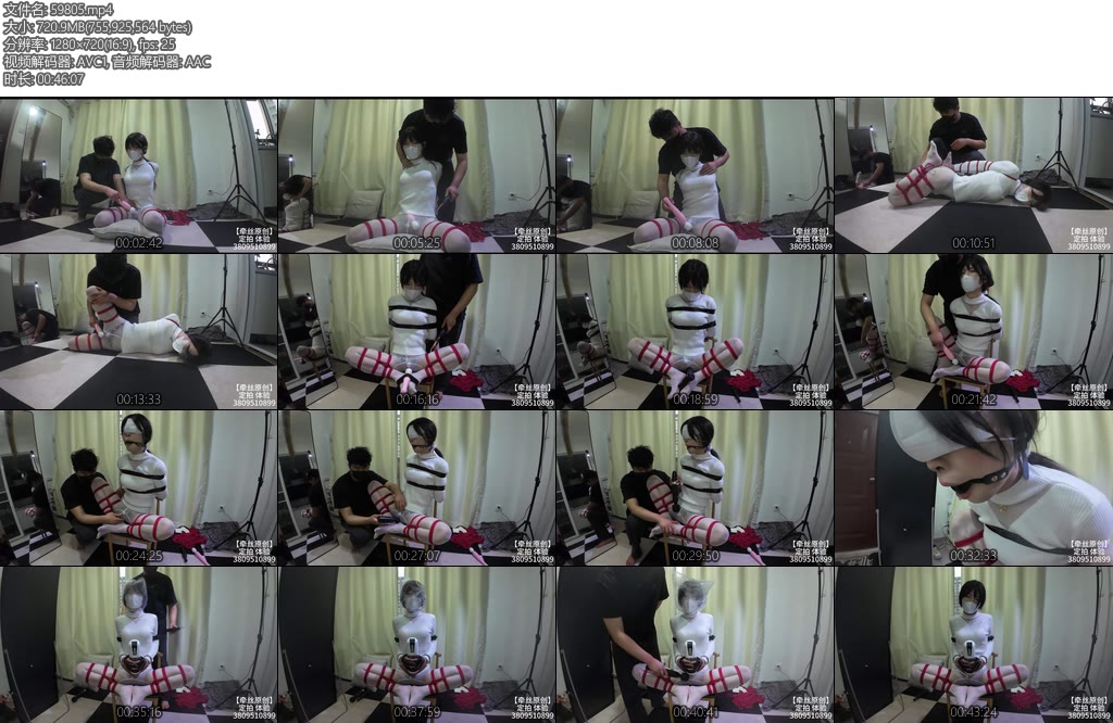 [亚洲绳艺] 牵丝白丝亮丝性感挂脖套装男娘提子M腿直臂超绝紧缚-丝依依