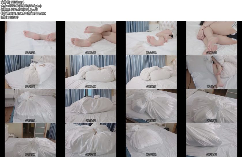 [红鲤鱼] 裸足床上包裹棉被后套上丝绸布料挣扎-丝依依