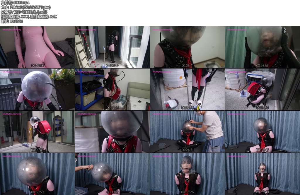 [小萌同学] 粉色颈穿乳胶衣加泳装猫猫套装二氧化碳地狱呼吸抑制打扫卫生呼吸控制头晕到极限最后塑料袋极限挣扎无助大喊窒息-丝依依