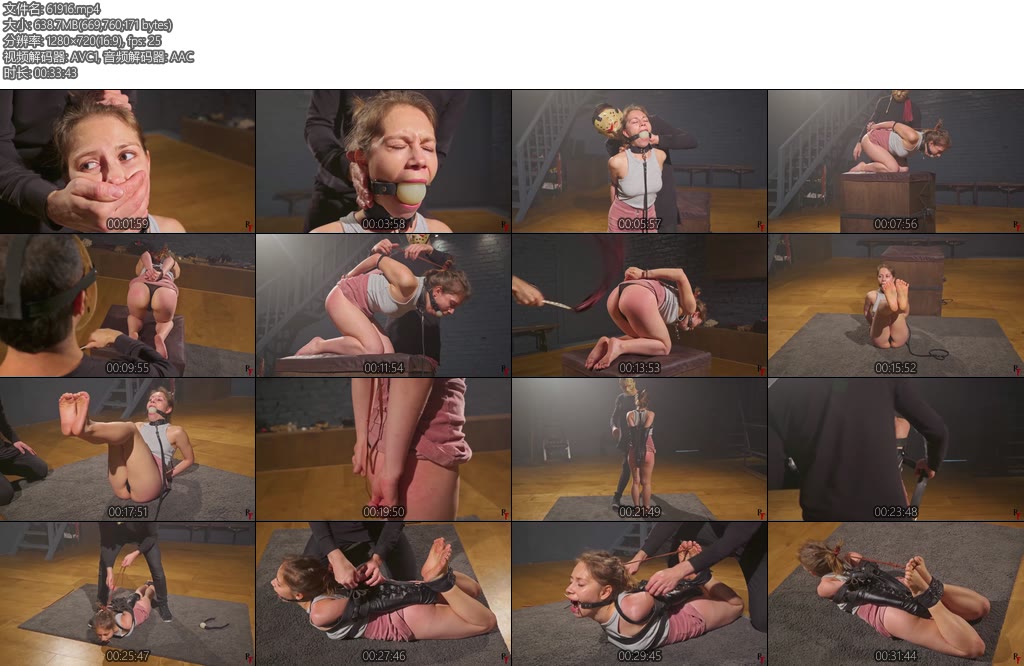 [欧美绳艺] Little Agness Strict Bondage Training with Ballgag Ring Gag and Leather Armbinder Hogtie-丝依依
