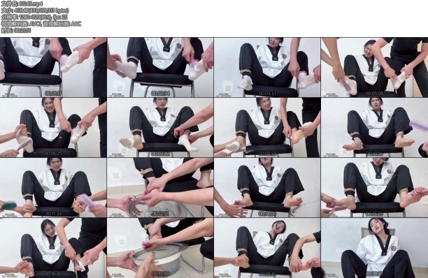 [梦川原创] 跆拳道铁脚的考验下雯雯脱白袜洗脚脚趾鞋刷牙刷各种tk工具依旧停不下来直到最后强逼她录视频-丝依依