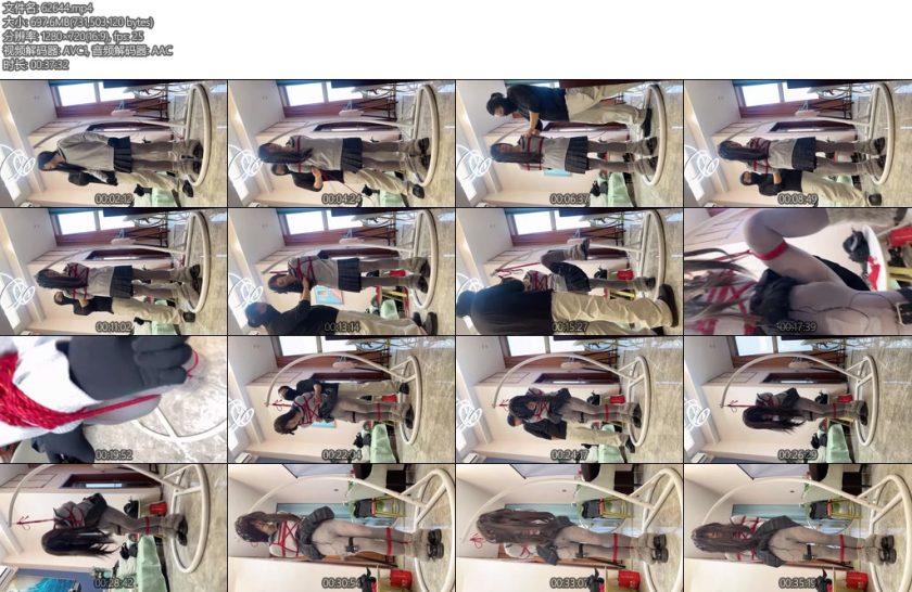 [亚洲绳艺] 灰丝黑长直可爱学生装强制罚站紧缚同时被训练器和郊狼轮番轰炸-丝依依