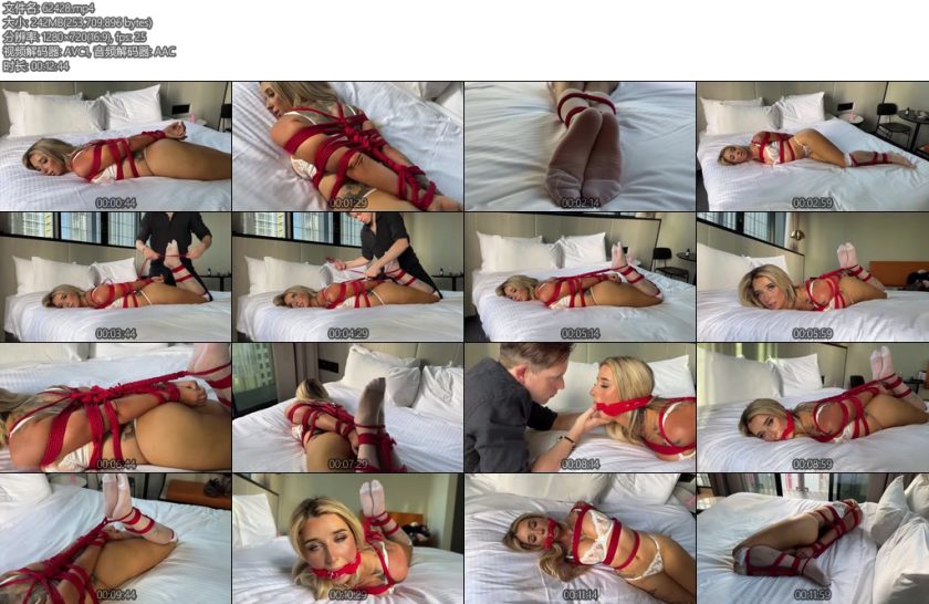 [欧美绳艺] Portia Brandy White Stockings and Red Rope Hogtie-丝依依