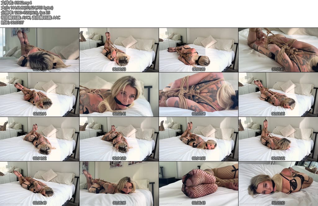[欧美绳艺] Portia Brandy Hogtied Gagged in Fishnet Stockings-丝依依