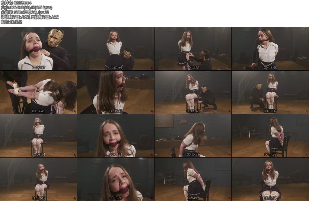 [欧美绳艺] Arina School Uniform Bondage Part 2 Chair Tied with a Huge BallGag-丝依依