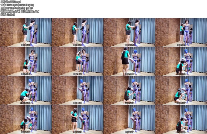 [亚洲绳艺] 单腿吊拉伸榨汁训练放置训练工具惩罚虐阳 拉伸榨汁丝袜套头蒙眼堵嘴用最紧的绳子捆着发骚的伪娘榨汁完后再锁起来控制-丝依依