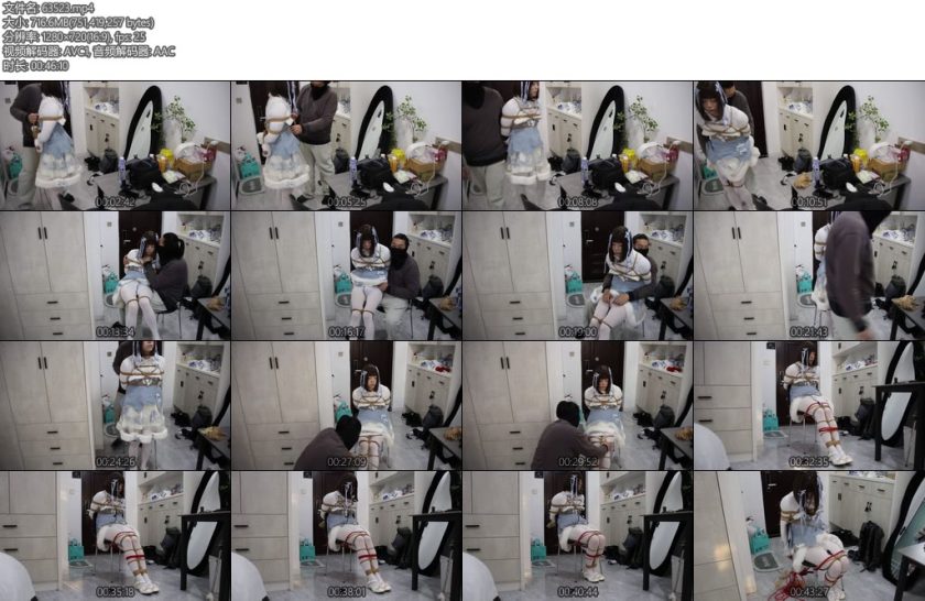 [亚洲绳艺] 紧缚挣脱白丝洛丽塔麻绳捆绑训练器调教放置-丝依依