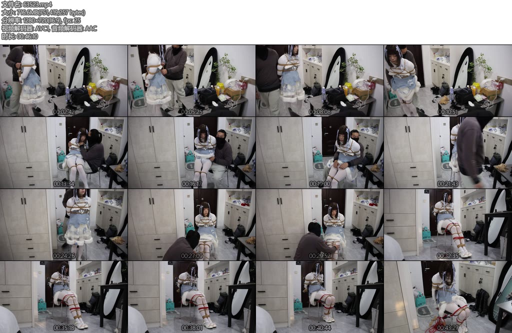 [亚洲绳艺] 紧缚挣脱白丝洛丽塔麻绳捆绑训练器调教放置-丝依依