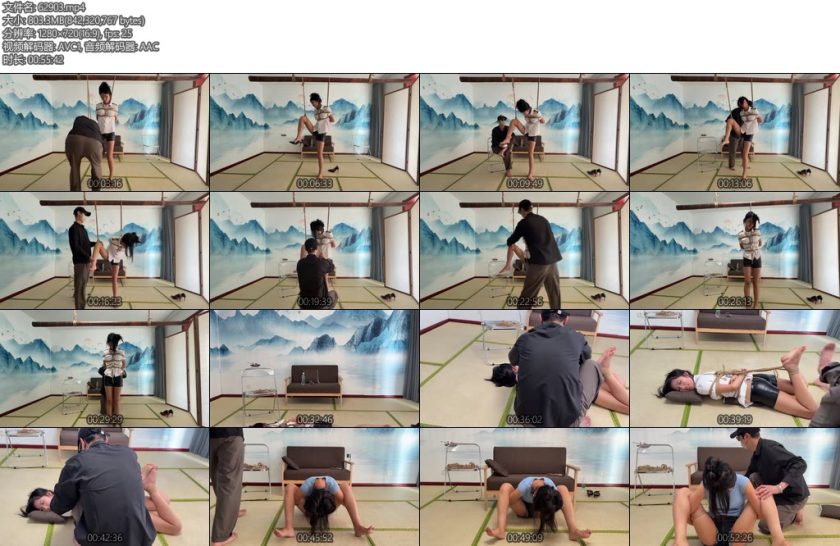 [秦韵绳屋] 东隅映像小姑娘单腿吊驷马大闸蟹三种不同姿势被缚同时捞脚心-丝依依