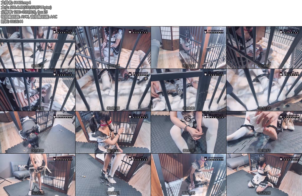 [BadCat] 依依镣铐女仆铁链挣扎铁笼囚禁足底写字挣脱尝试爬行开锁结尾有采访-丝依依