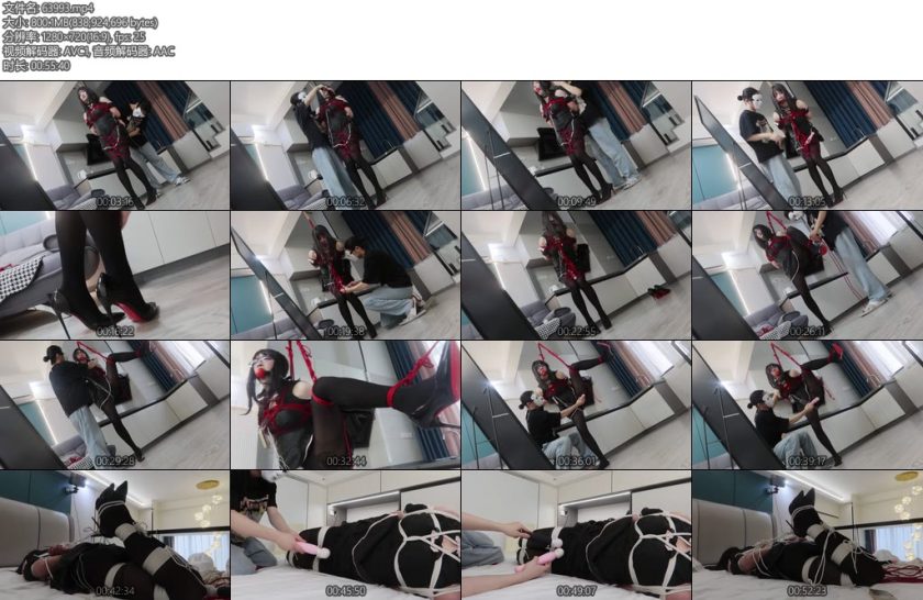 [托米原创] 丝袜女孩伪娘被捆绑紧缚榨汁后手观音单腿吊振动-丝依依
