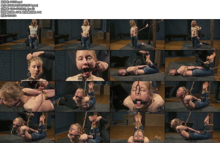 [欧美绳艺] Mandy Very Tight Topless Pole Hogtie with Ball Gag and Nose Hook-丝依依
